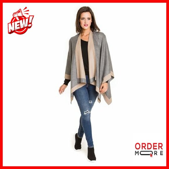Women's Shawl Wrap Poncho Ruana Cape Cardigan Sweater Open Front Travel - Picture 4 of 8